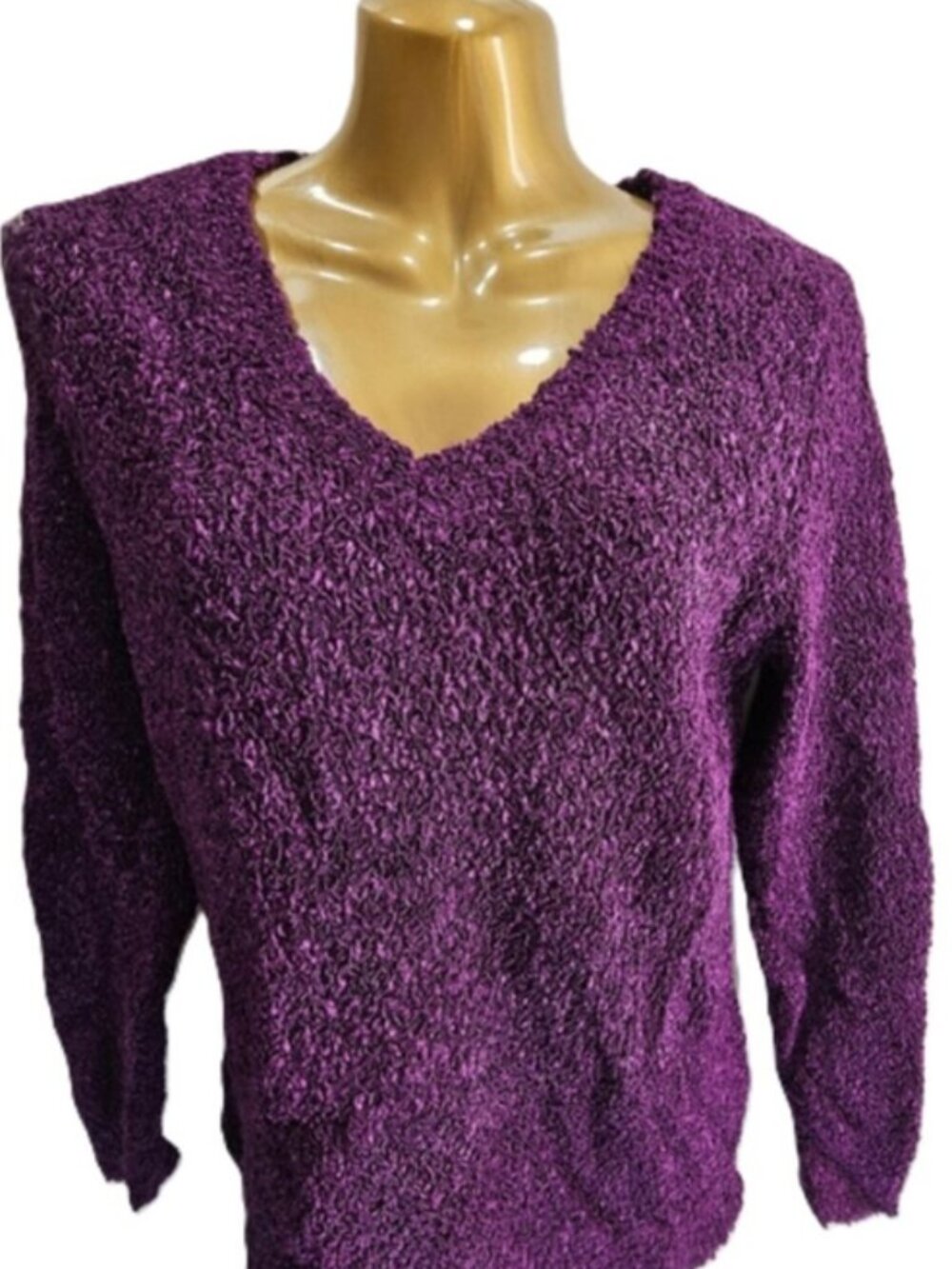 Chico's Purple V-Neck Textured Sweater size 0